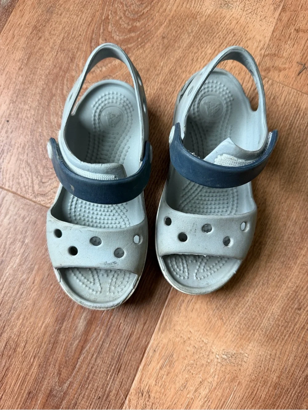 CROCS Kids Gray Sandals with Navy Back Strap